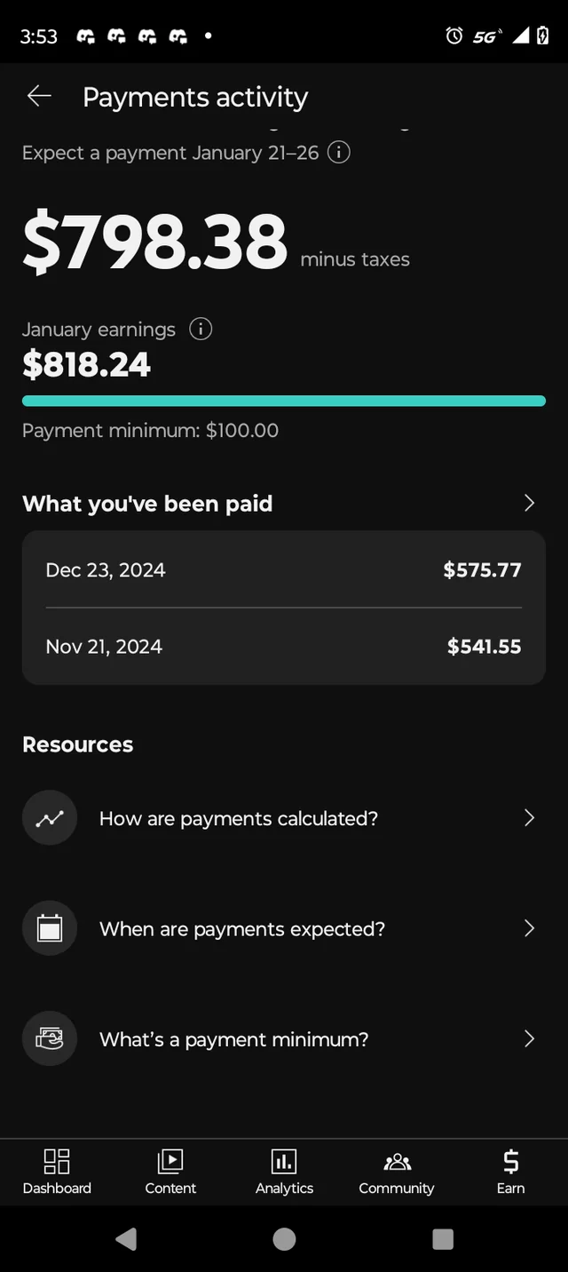 Priya Iyer — $798 payout performance dashboard